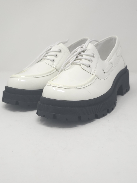 Forever Link Shoes - Chunky Lug Sole White Patent Oxfords Faux Leather